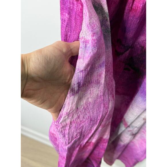 April Cornell Midi Dress Women L Purple Tie Dye Floral Embroidered Boho Festival - Picture 4 of 7